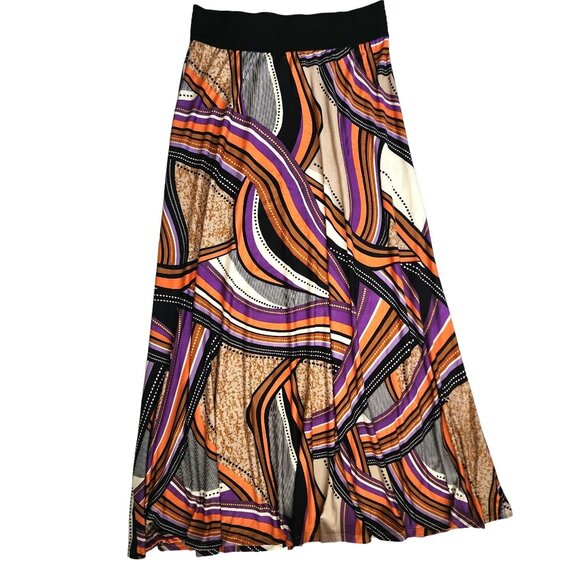 Robert Louis Women's Black Multicolor Print Pattern A-Line Maxi Skirt Medium - Picture 2 of 8